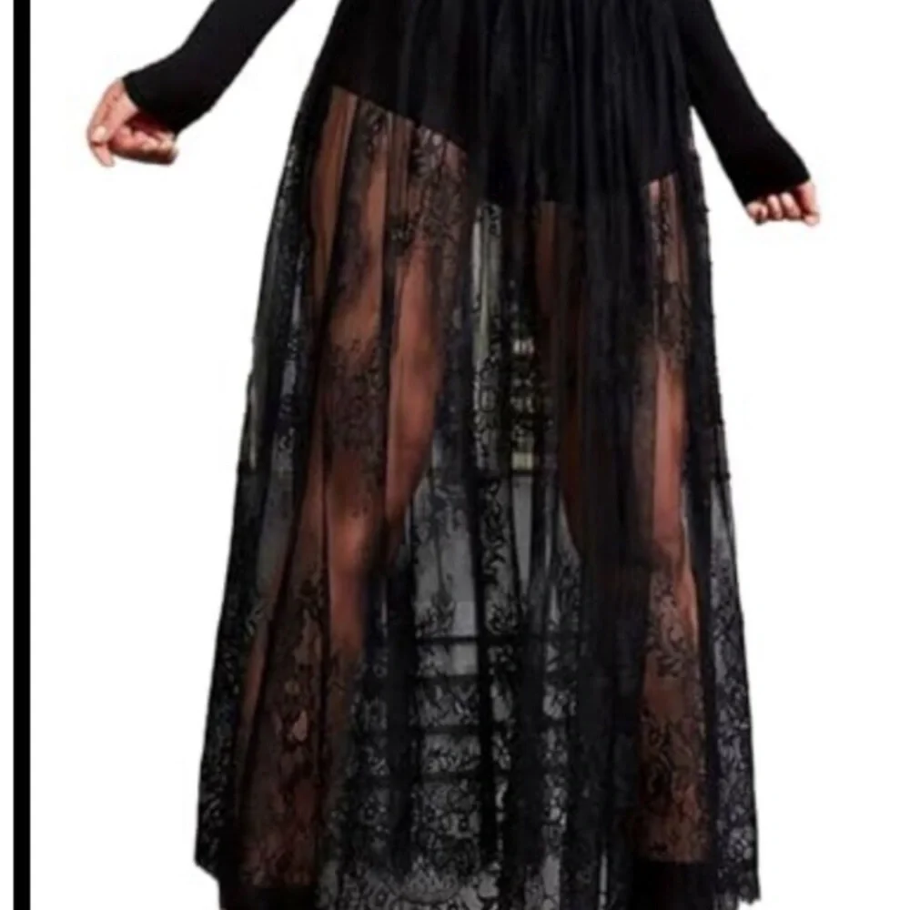 Sheer Lace Maxi Skirt High Waist A-Line Flowy Mesh Long Skirt